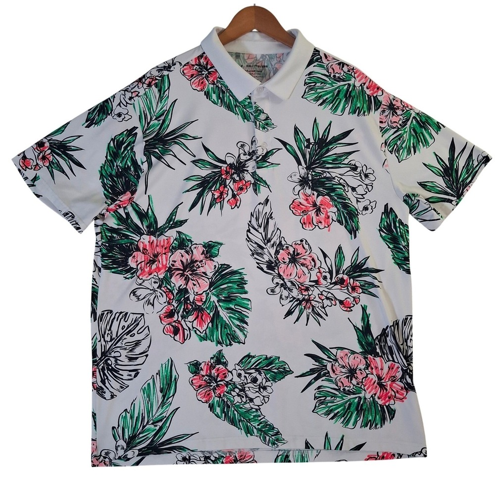 Under Armour The Playoff Polo Shirt Men XXL White Tropical Floral Golf Loose Fit
